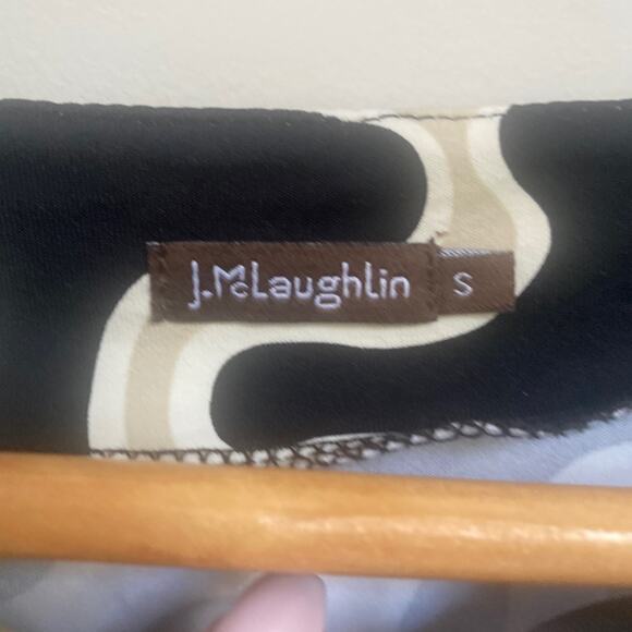 J McLaughlin Sheath Dress Black Beige Ruched Side Catalina Cloth Puzzle Piece - Picture 2 of 5